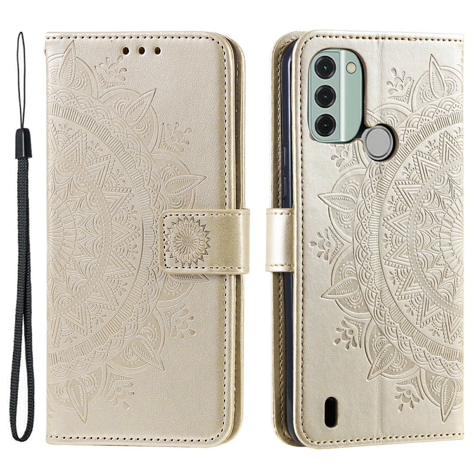For Nokia C31 4G Mobile Phone Shell Imprinted Mandala Flower Pattern Wallet Stand Phone Cover Case with Strap For Nokia C31 4G Mobile Phone Shell Imprinted Mandala Flower Pattern Wallet Stand Phone Cover Case with Strap